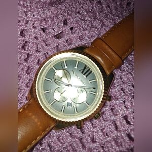 Brown Leather Strap Watch with Gold Accents